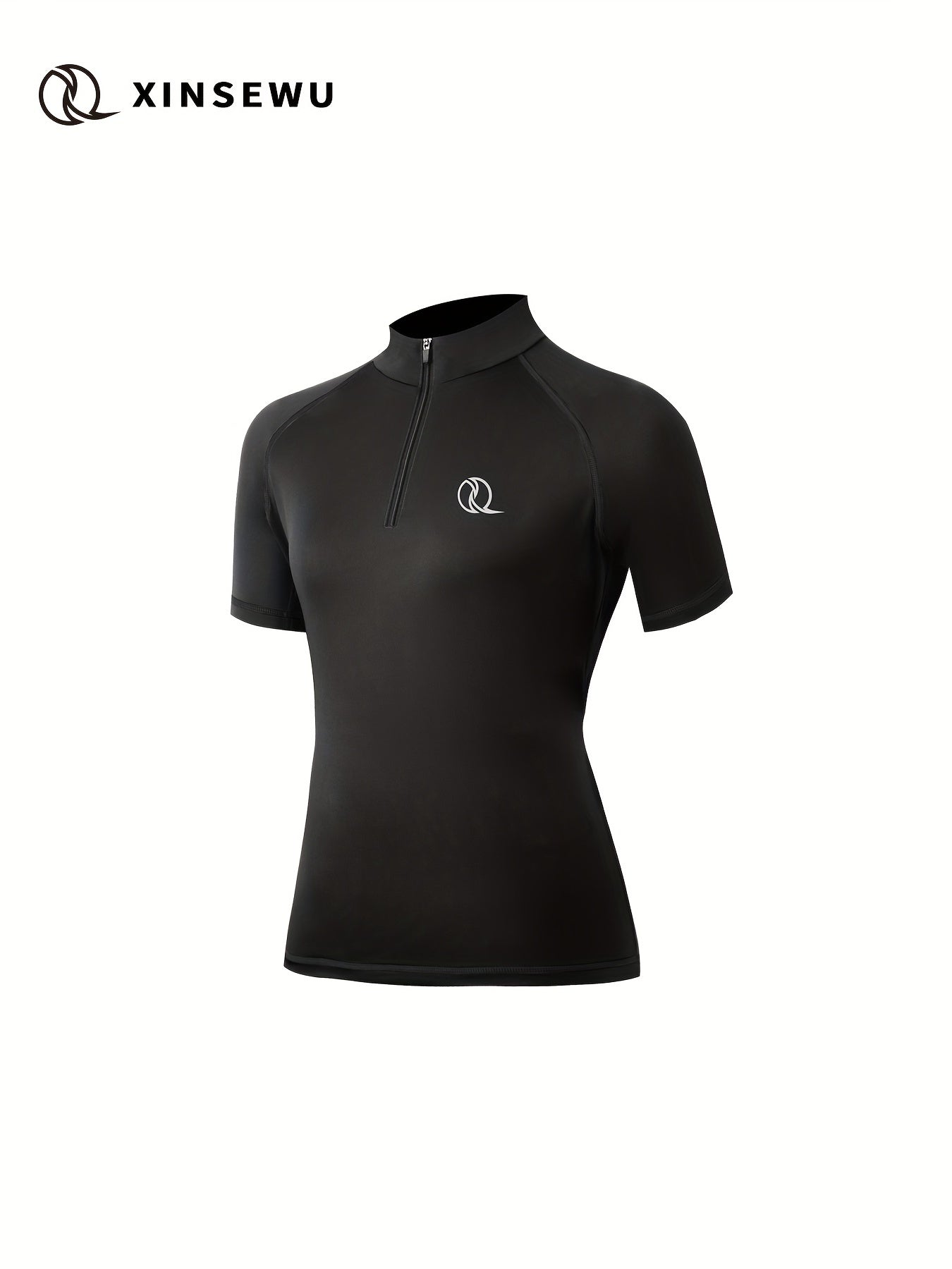 Women's Solid Mock Neck Short Sleeve Shirts Zipper Quick Dry Tops