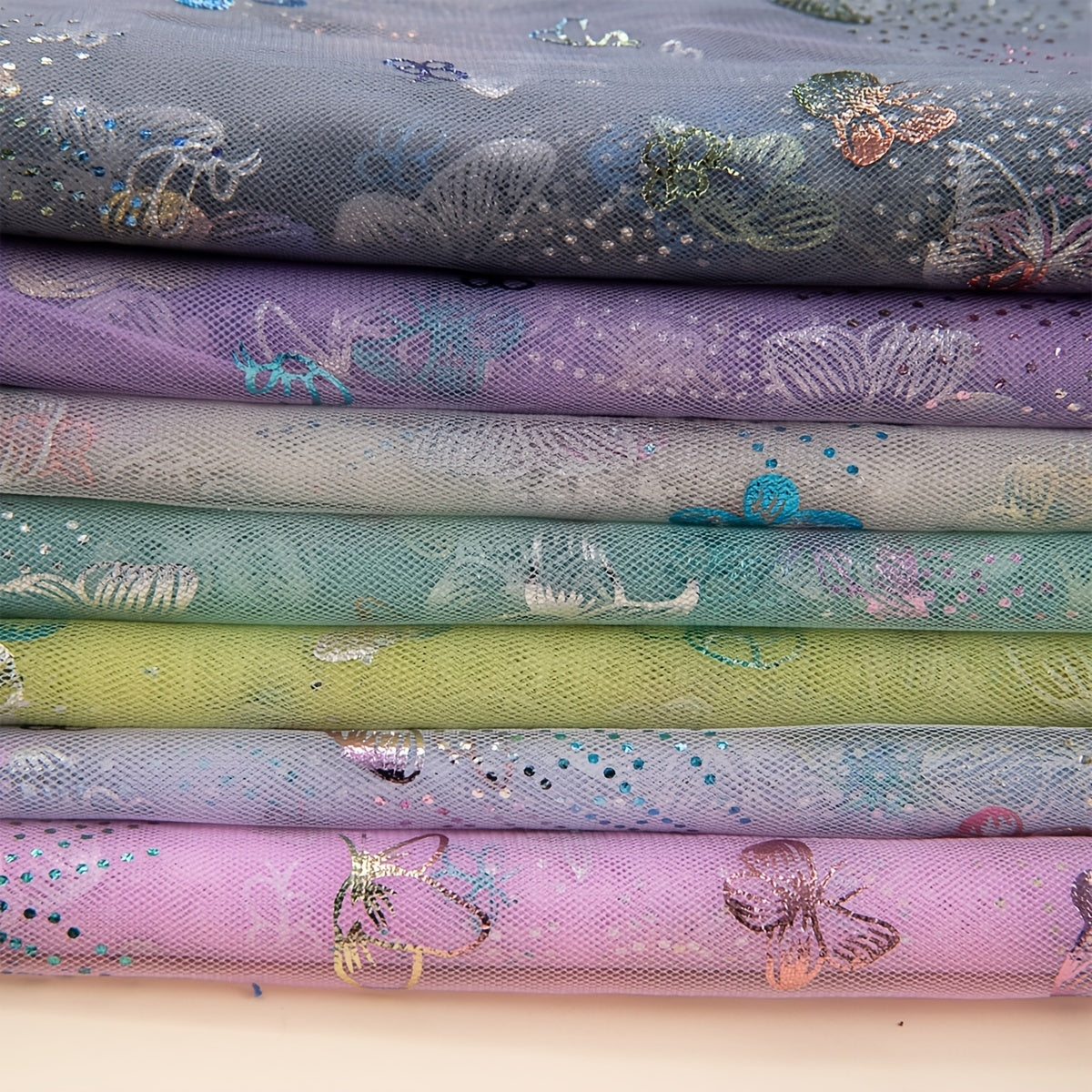 7pcs Butterfly Mesh Tulle Fabrics for DIY Sewing