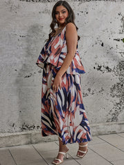  Ink Painting Print Cami Top & Split Skirt Set