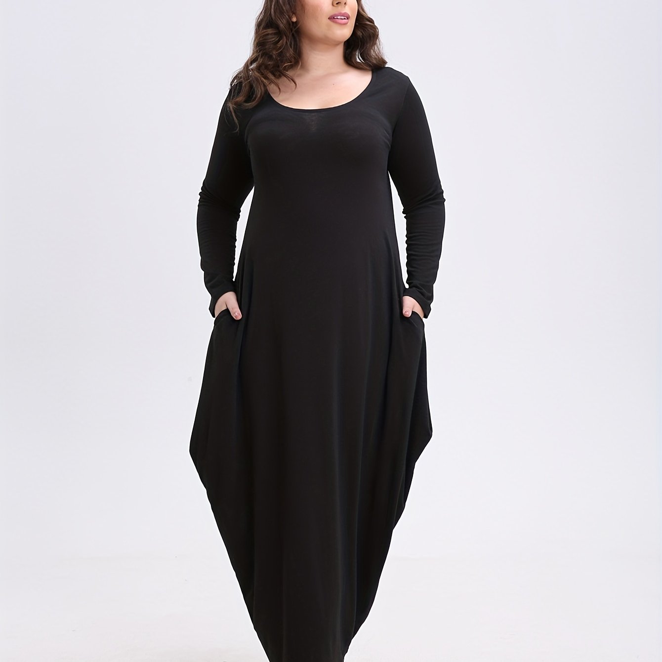  Long Sleeve Baggy Maxi Dress with Pockets