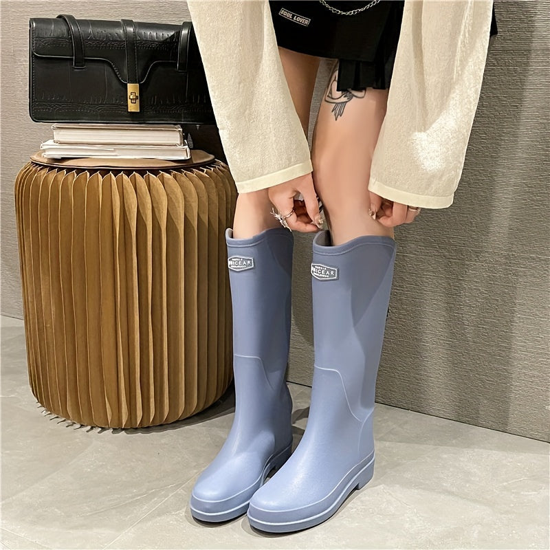 Long Tube Solid Water Boots Casual Wear Resistance Non Slip Rain Shoes