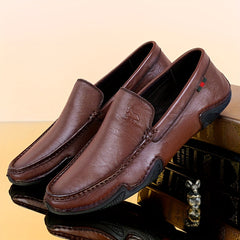 Men's Leather Slip-On Lace Loafers - Smart Casual Walking Shoes