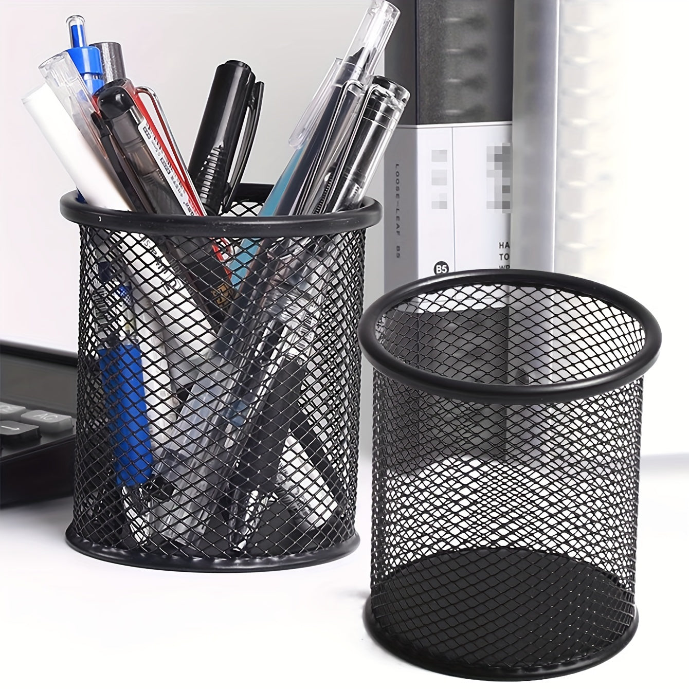 Iron Pen Holder Round Hollow Metal Desktop Office Storage Box