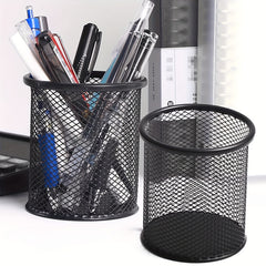 Iron Pen Holder Round Hollow Metal Desktop Office Storage Box
