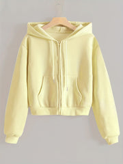 Casual Kangaroo Pocket Hoodie Long Sleeve Zip Up Sweatshirt