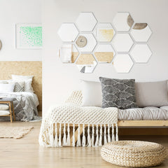 12pcs Hexagon Acrylic Mirror Wall Stickers DIY Removable Setting Wall Decal