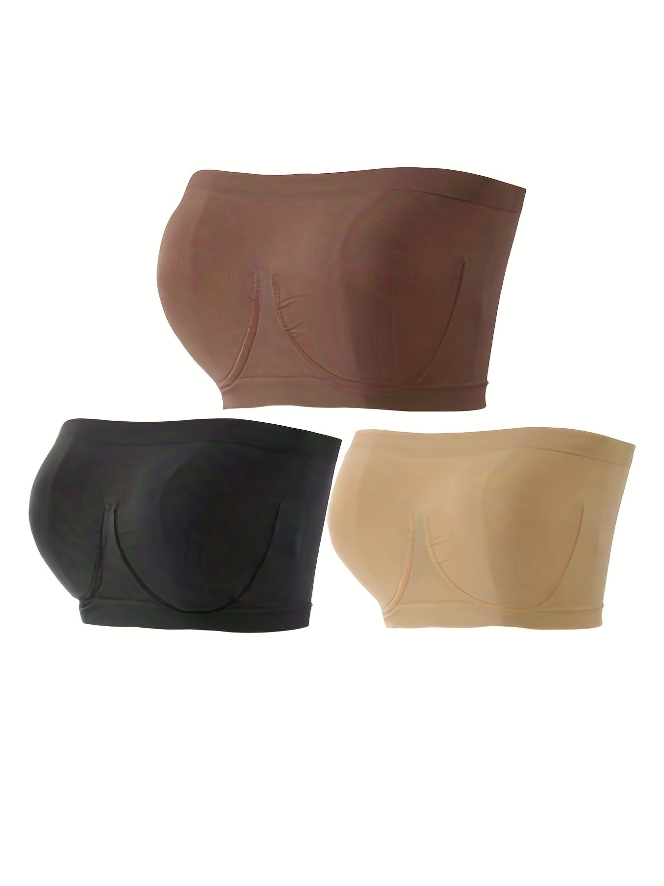 3pcs Strapless Bandeau Bra Comfort Stretchy Tube Top Women's Lingerie