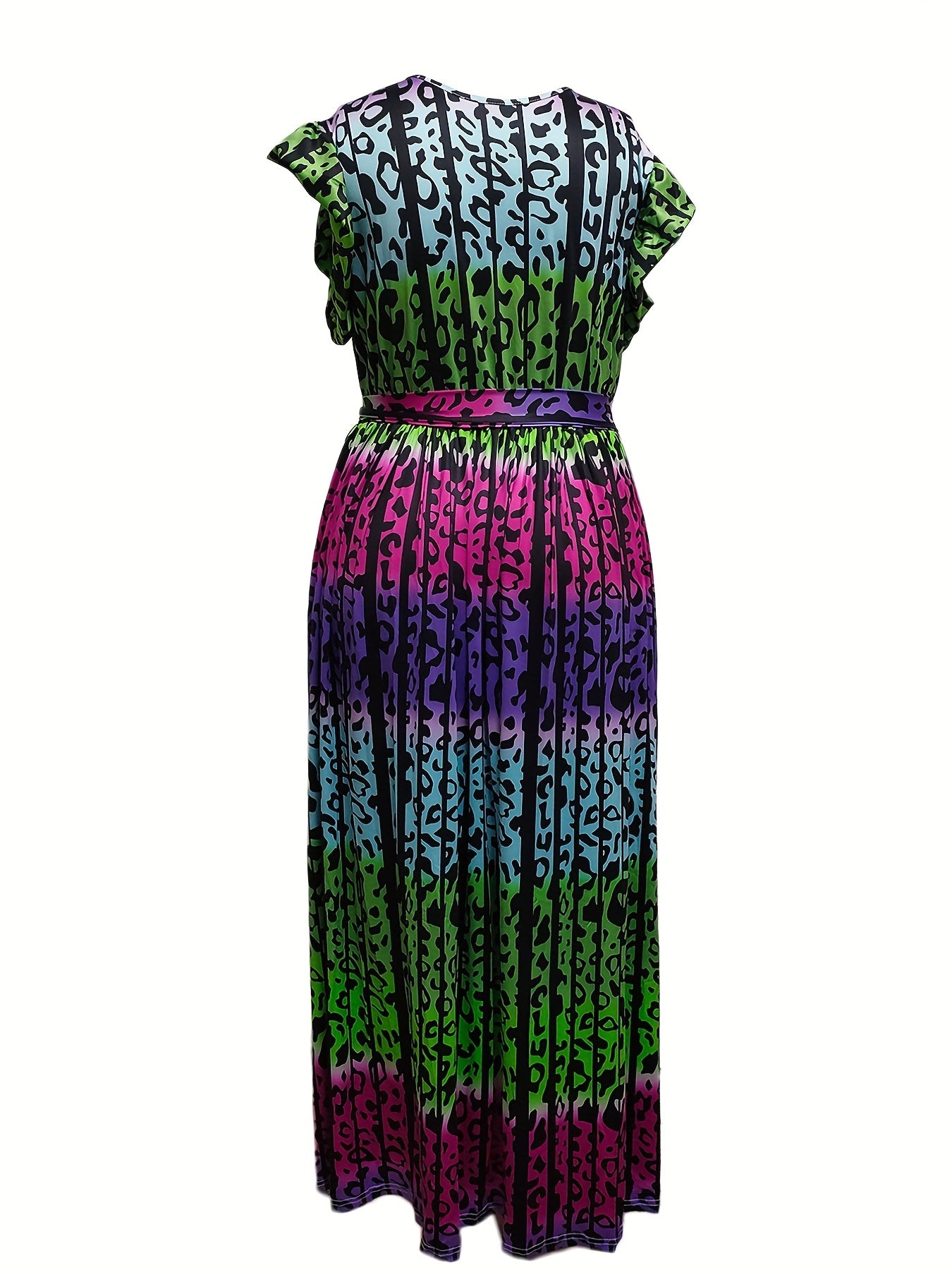  Leopard Print Ruffle Sleeve Maxi Dress with Belt
