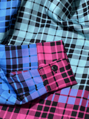  Ombre Plaid Print Long Sleeve Button Up Lapel Collar Shirt