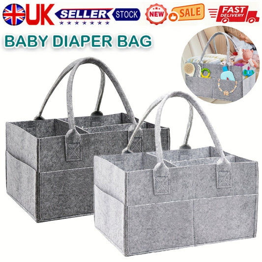 Portable Felt Diaper Caddy Organizer - Baby Storage Bag with Leather Handles