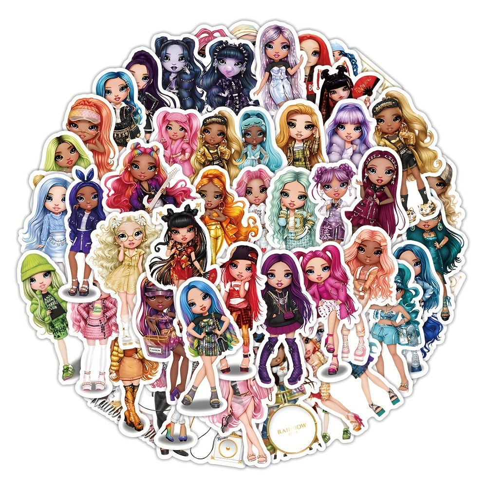 50 Packs Rainbow Dolls Waterproof Stickers for Kids