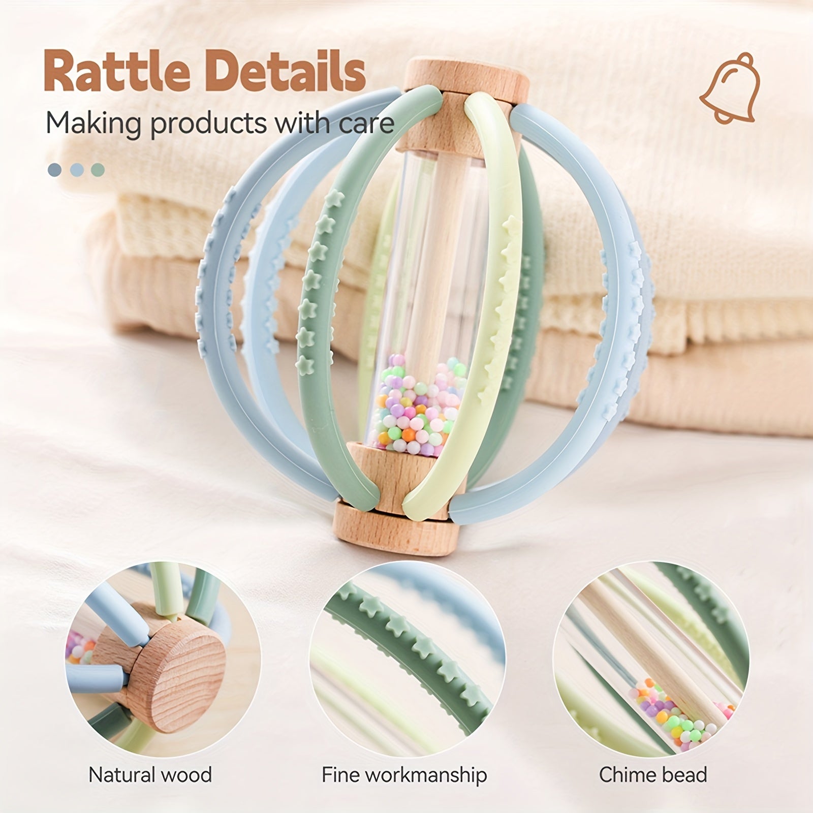 Wooden & Silicone Rattle + Colorful Sand Timer Set