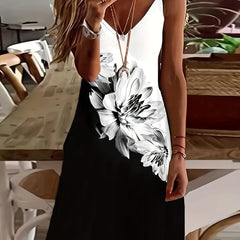  Colorblock Floral Print V Neck Cami Dress