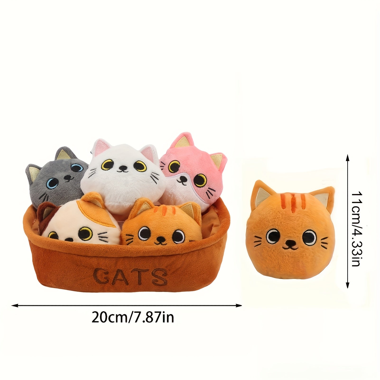 6pcs Whimsical Plush Toy Basket Set Capybara Cat Dinosaur Axolotl & Fruit