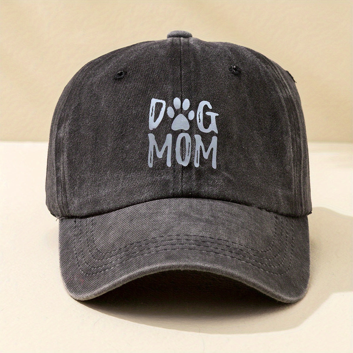 DOG MOM Print Baseball Cap Solid Washed Distressed Sports Hat Sunscreen Dad Hats