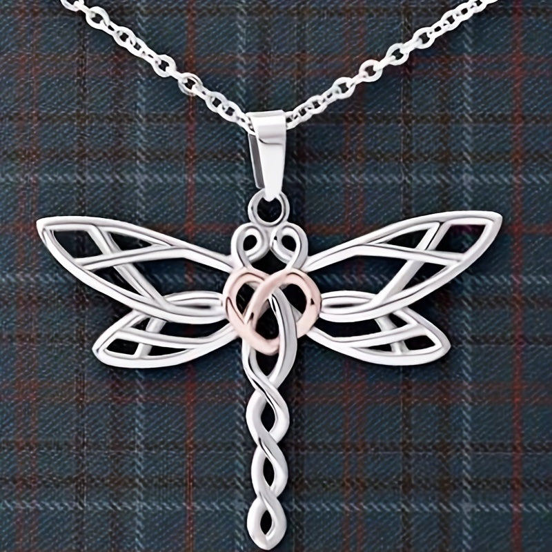 Dragonfly Pendant Bicolor Stainless Steel Chain Gift Necklace Card
