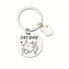 Cat Pattern Keychain Stainless Steel Round Key Chain