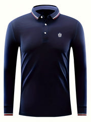 Crown Print Men's Lapel Polo Shirt Casual Button Up Top