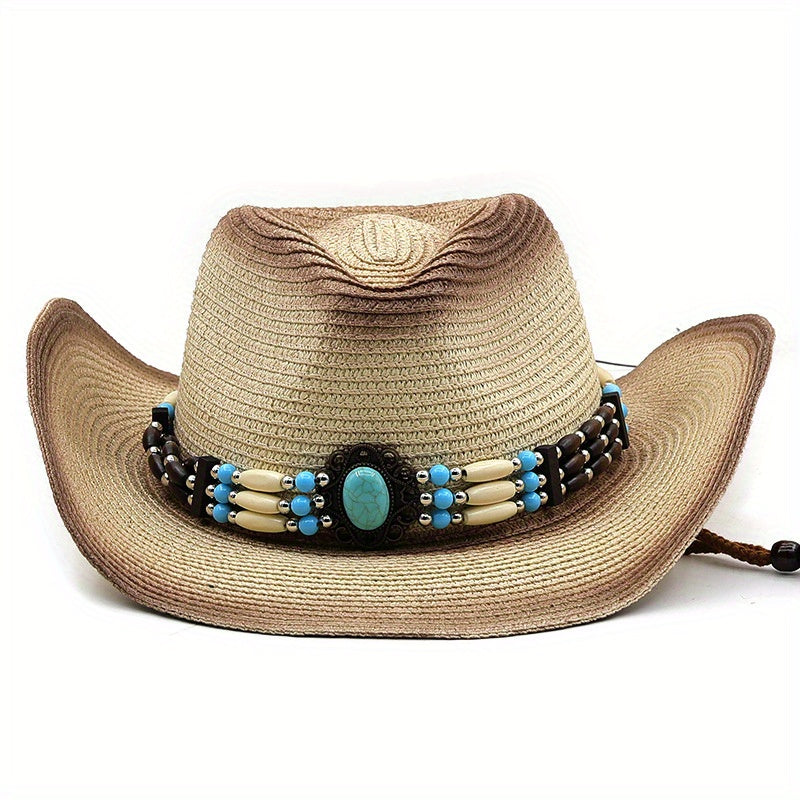Curled Brim Straw Native Style Cowboy Hat Western Cowboy Hat For Summer
