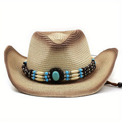 Curled Brim Straw Native Style Cowboy Hat Western Cowboy Hat For Summer