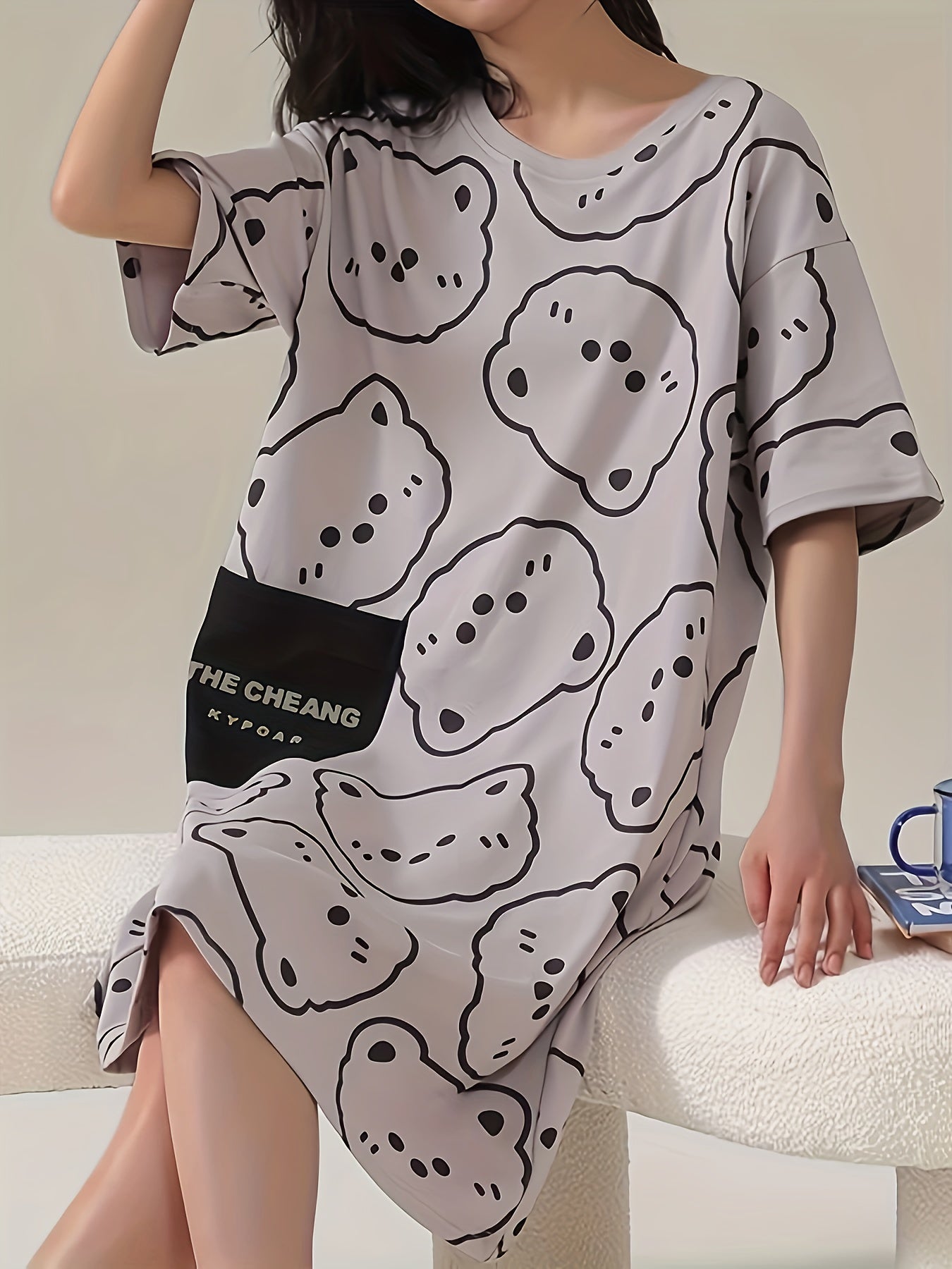 Bear Print NightDress Short Sleeve Pajama Dress