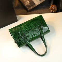 Vintage Crocodile Pattern Leather Handbag with Shoulder Strap & Wristlet