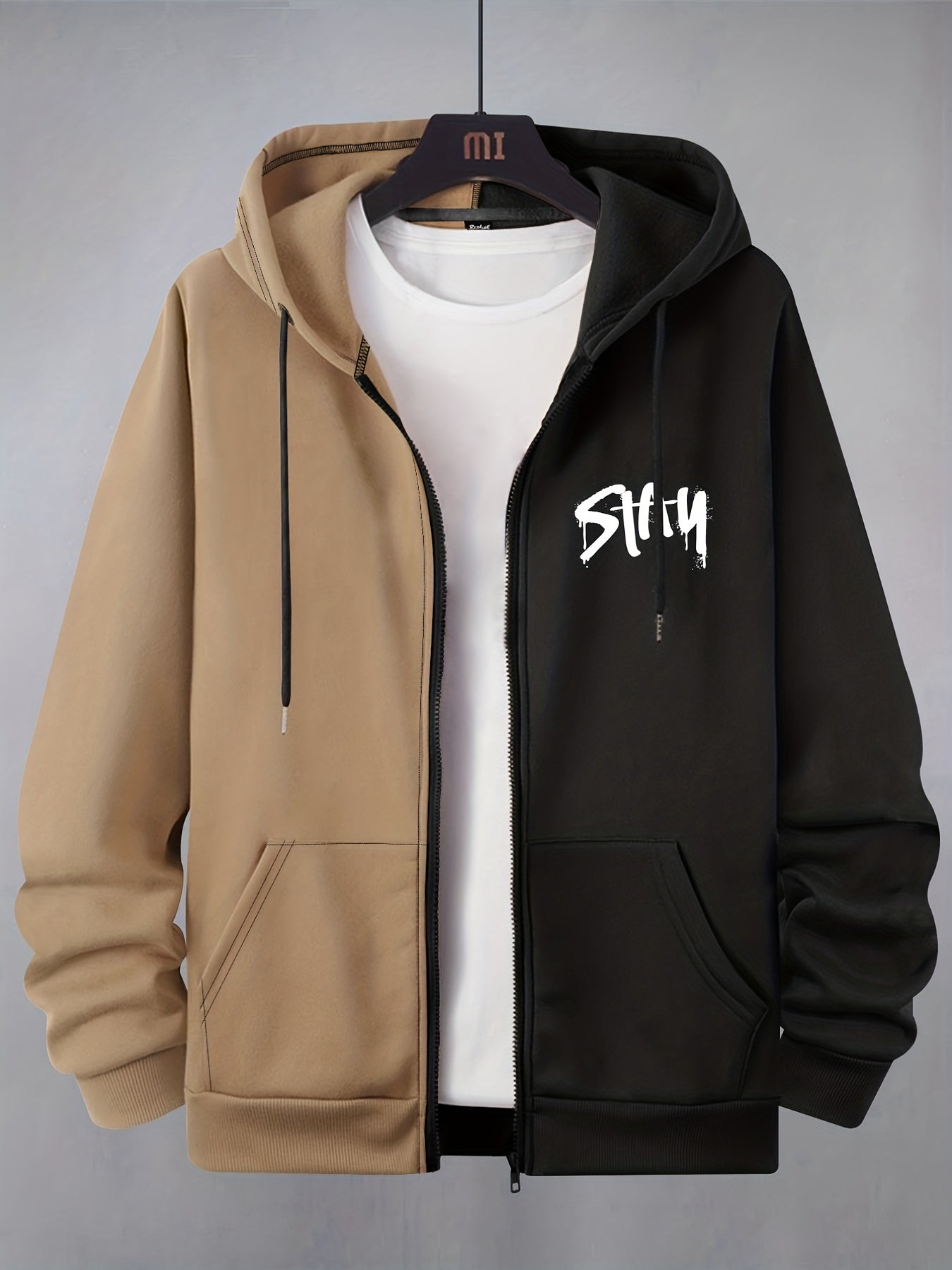 Abstract Pattern & Letter Print Men's Hoodie Jacket Zip Up Gym Sports