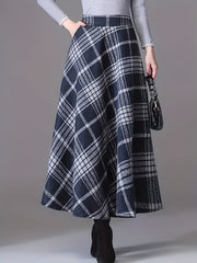  Plaid Print High Rise A line Maxi Skirt