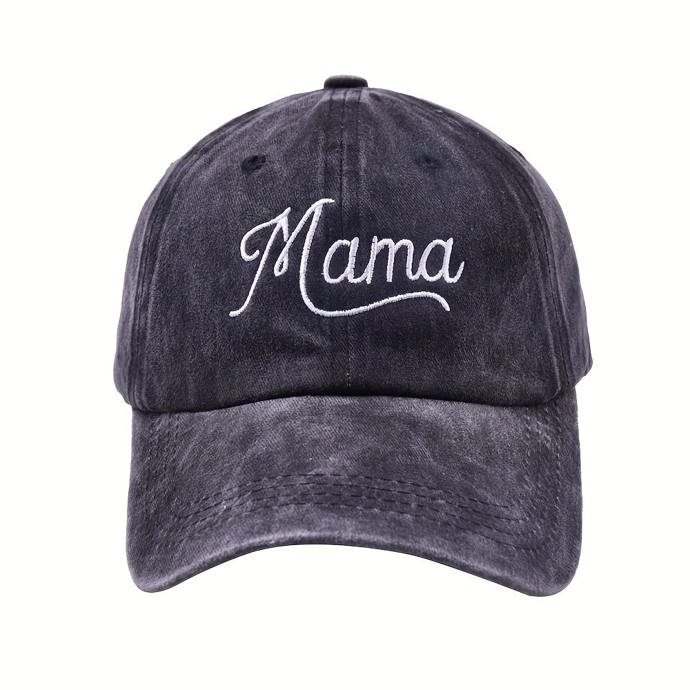 Mama Embroidery Baseball Cap Vintage Washed Dad Hat Adjustable Sunshade Sun Hats
