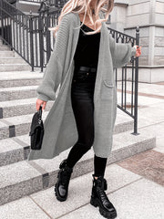  Solid Lantern Sleeve Open Front Cardigan