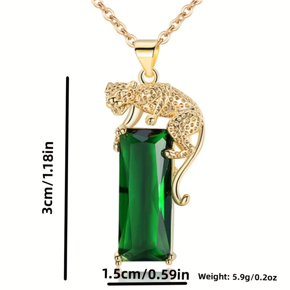 Leopard Inlaid Green Crystal Pendant Necklace Men's Party Jewelry