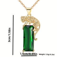 Leopard Inlaid Green Crystal Pendant Necklace Men's Party Jewelry