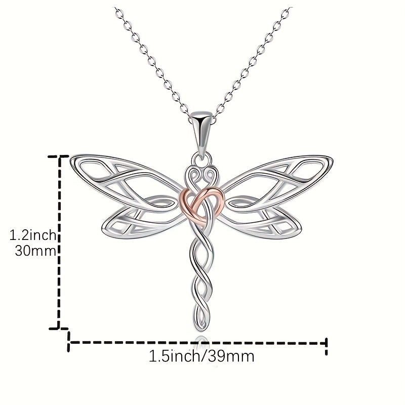 Dragonfly Pendant Bicolor Stainless Steel Chain Gift Necklace Card