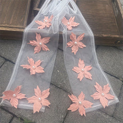 Ivory Wedding Gloves with 3D Orange Petal Embellishments