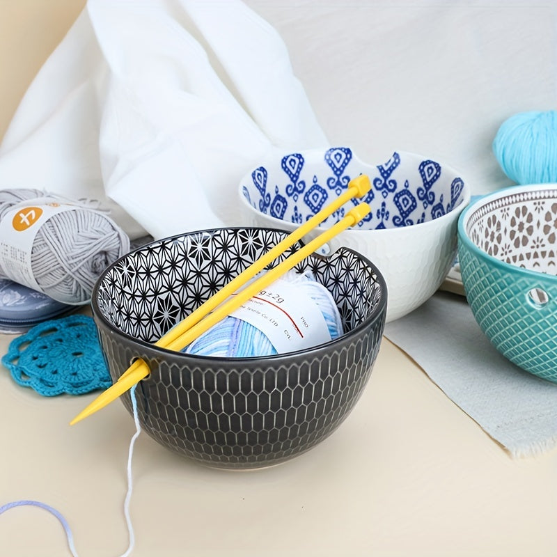 Ceramic Yarn Bowl for Knitting, Yarn Storage Basket, Crochet Hook Organizer
