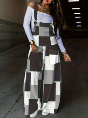Plus Denim Print Square Neck Wide Leg Jumpsuit
