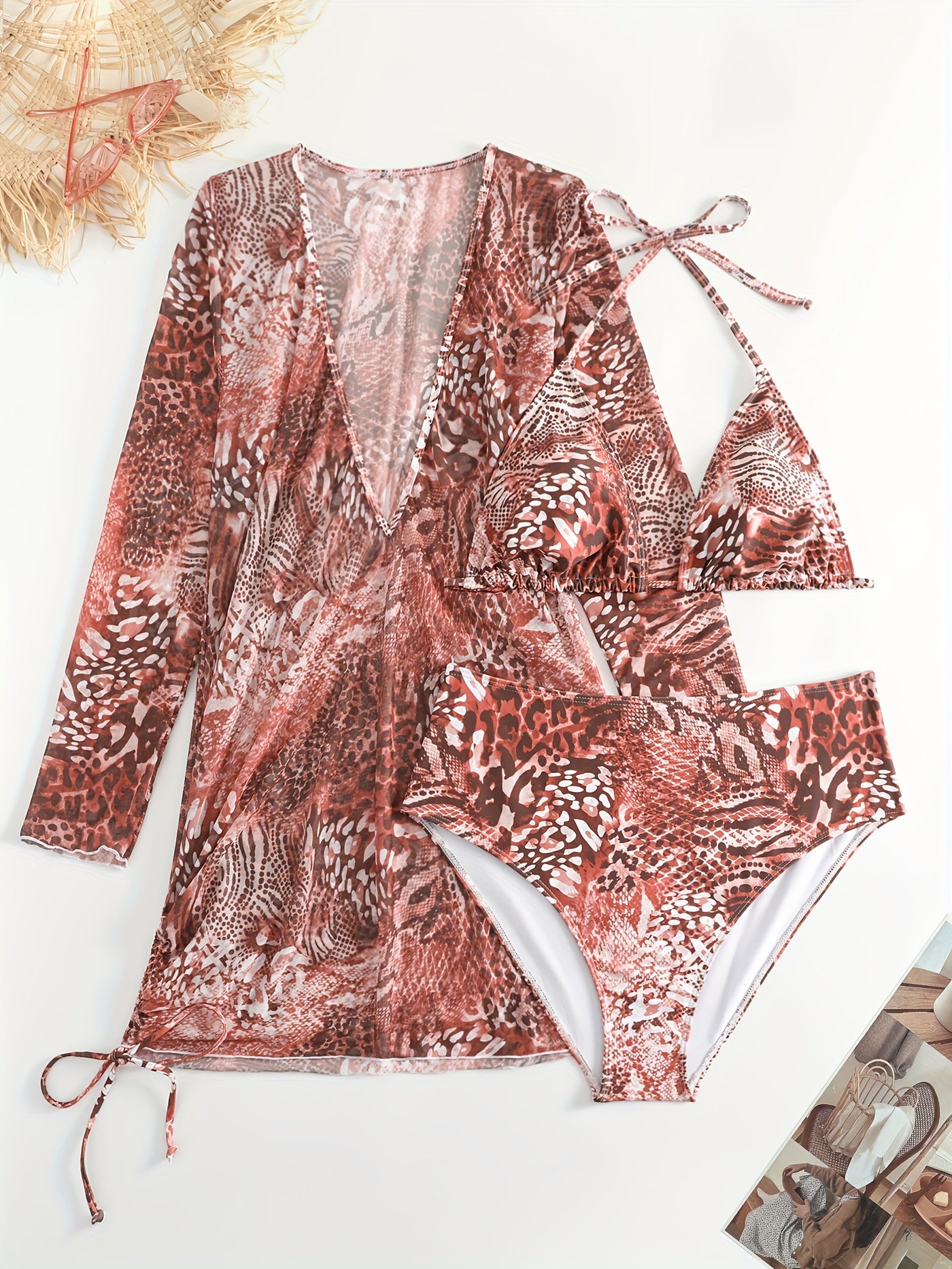  Tie Dye Bikini Set with Long Sleeve Cover Up