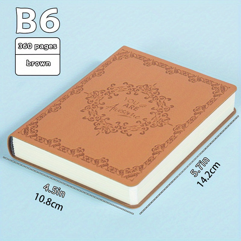 1PC 360 Page Leather Bound Notebook Retro Pattern PU Diary Stationery