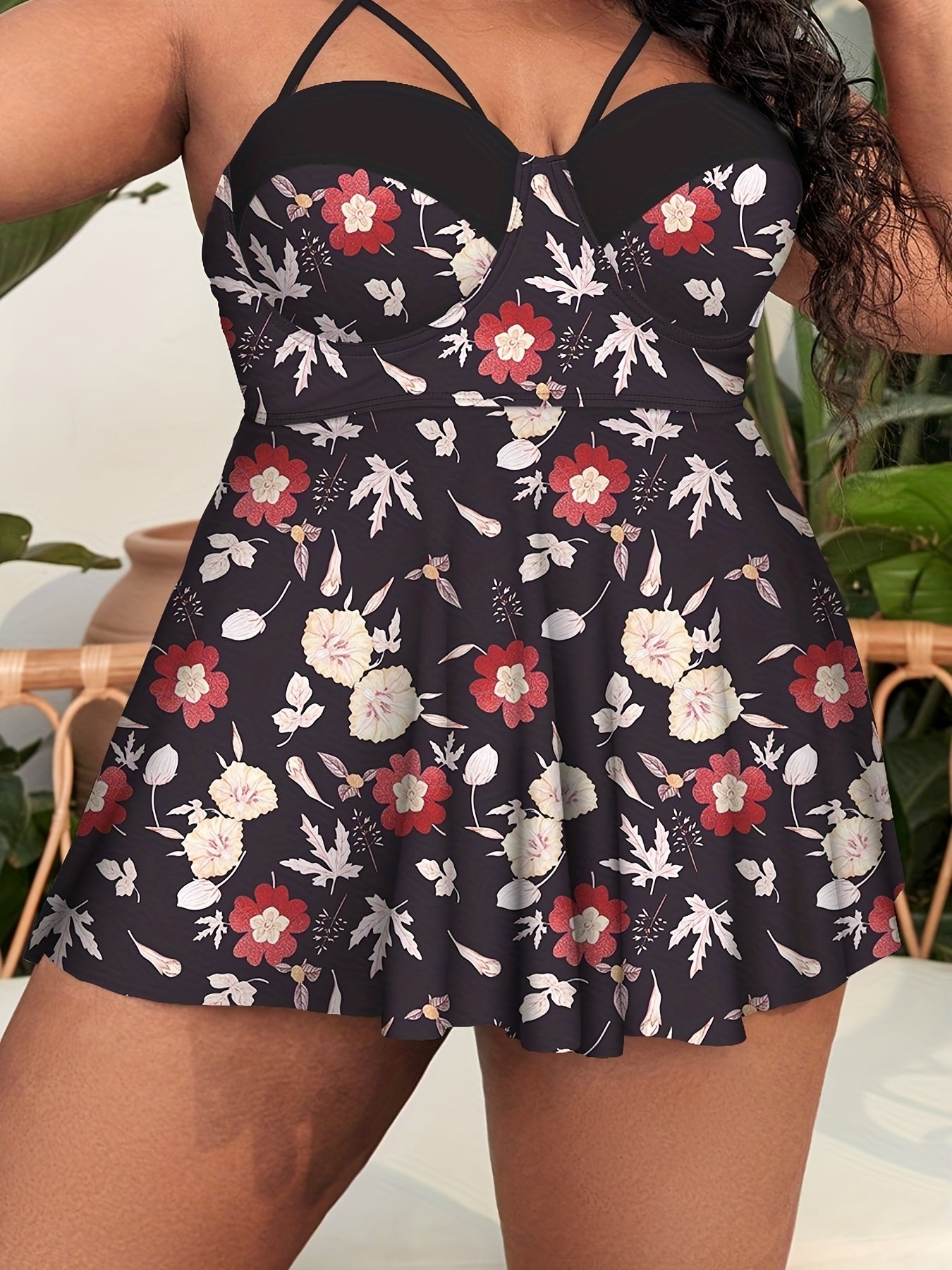 Floral Print Strappy Tankini Set