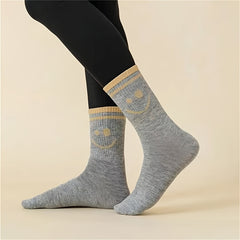 5 Pairs Smiling Print Mid Tube Socks for Women