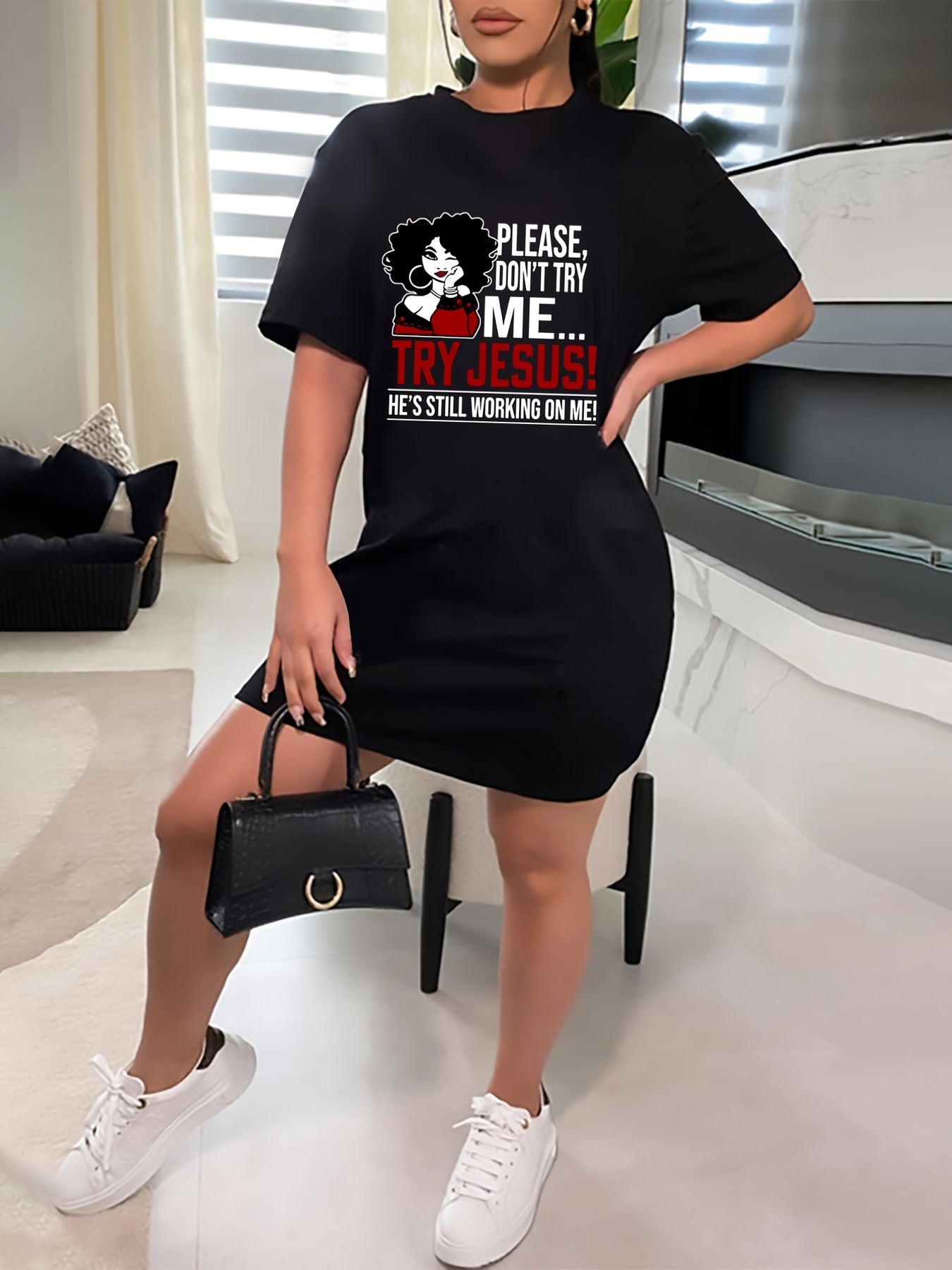  Figure & Letter Print Tee Dress