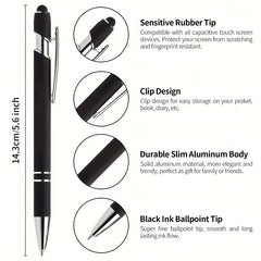 7pcs Metal Ballpoint Pen Inspirational Quotes Touch Screen 2n1 Ink