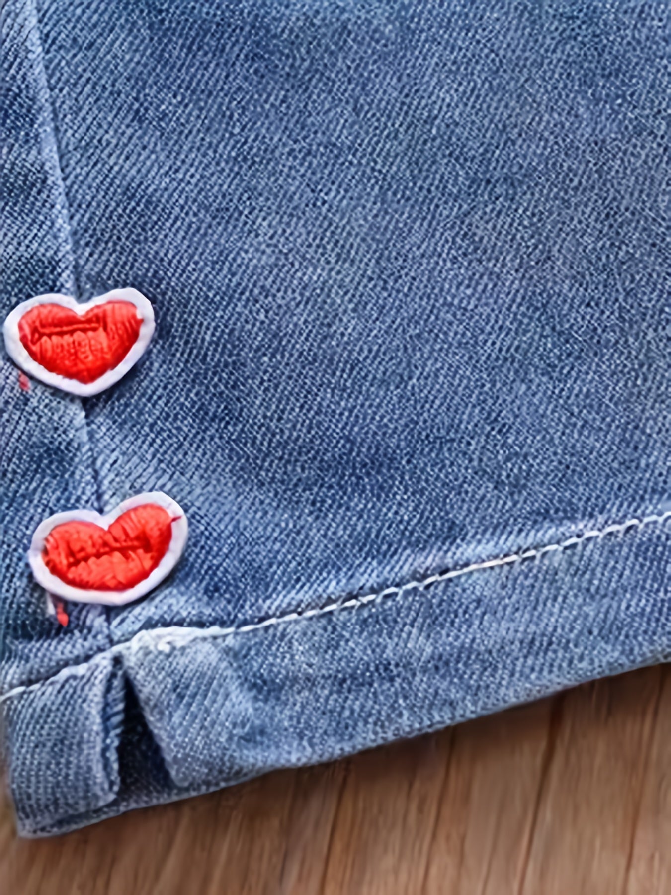 Heart Embroidered Girls' Jeans with Pockets