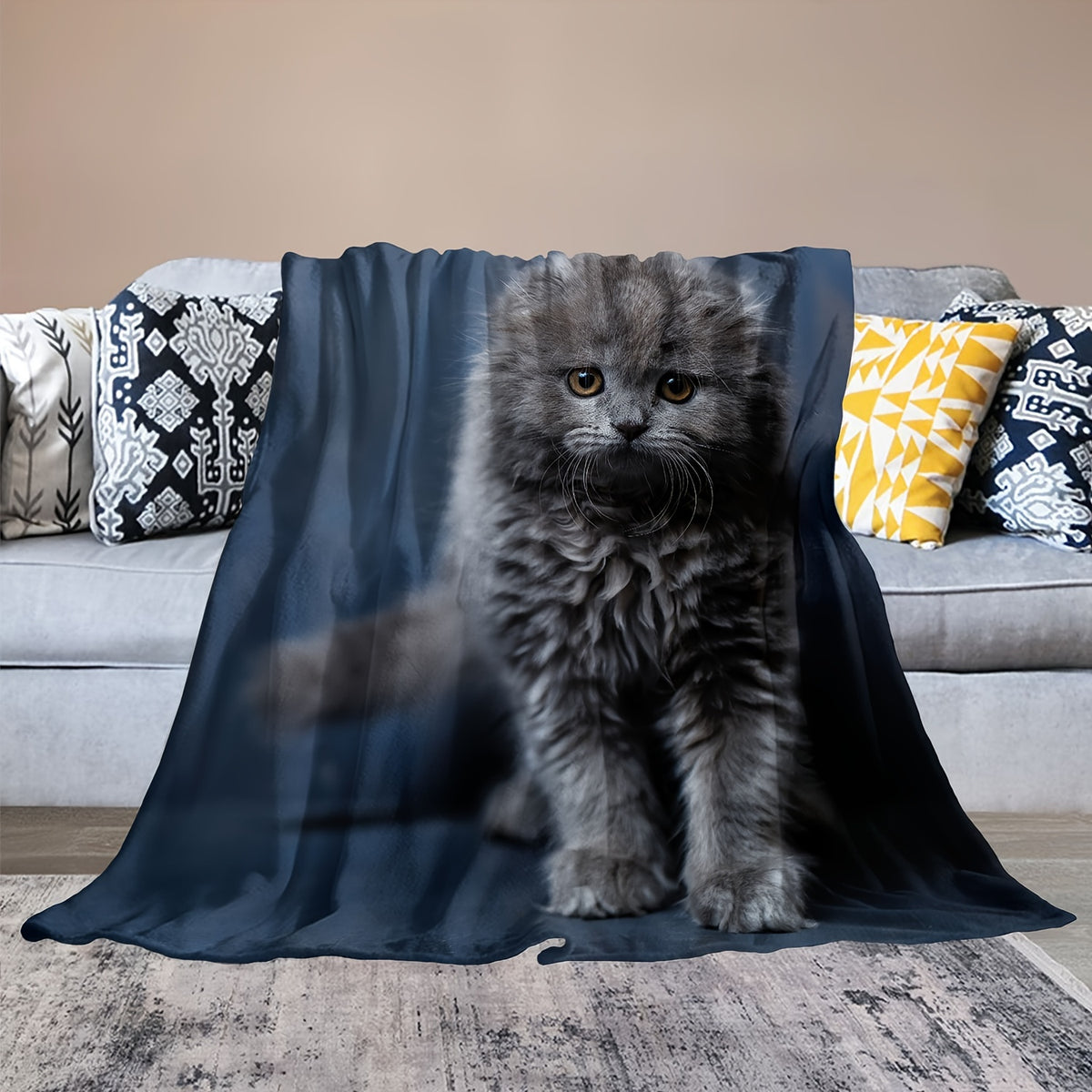 Pet Cat Pattern Plush Blanket Soft Cozy Flannel Blanket For Couch Sofa Bed