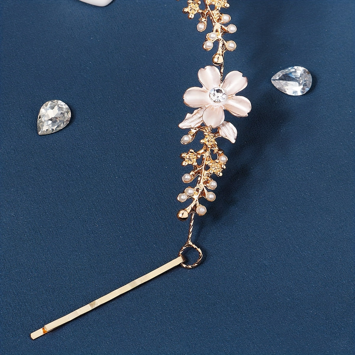 Rhinestone Flower Faux Pearl Head Piece Bobby Pin Hair Hoop Bridal Wedding
