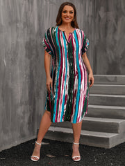  Colorblock Stripe Print Short Sleeve Mini Dress