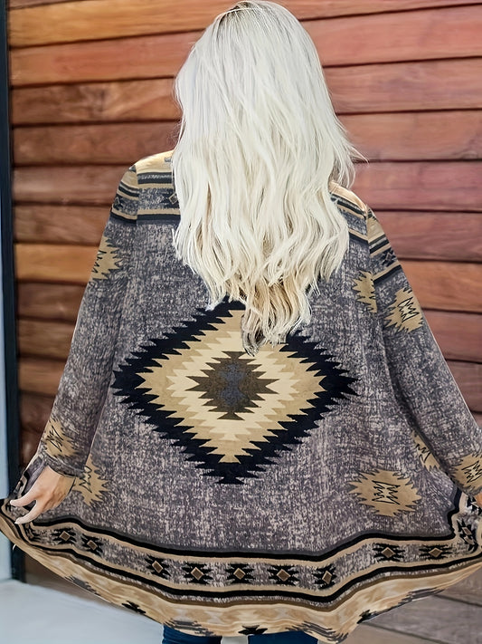  Southwestern Print Open Front Cardigan