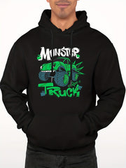 Men's Car Monster Print Hooded Sweatshirt Long Sleeve Drawstrings
