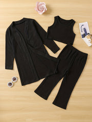 Girl's Cable Knit 2pcs Cardigan & Tank Top & Pants Set