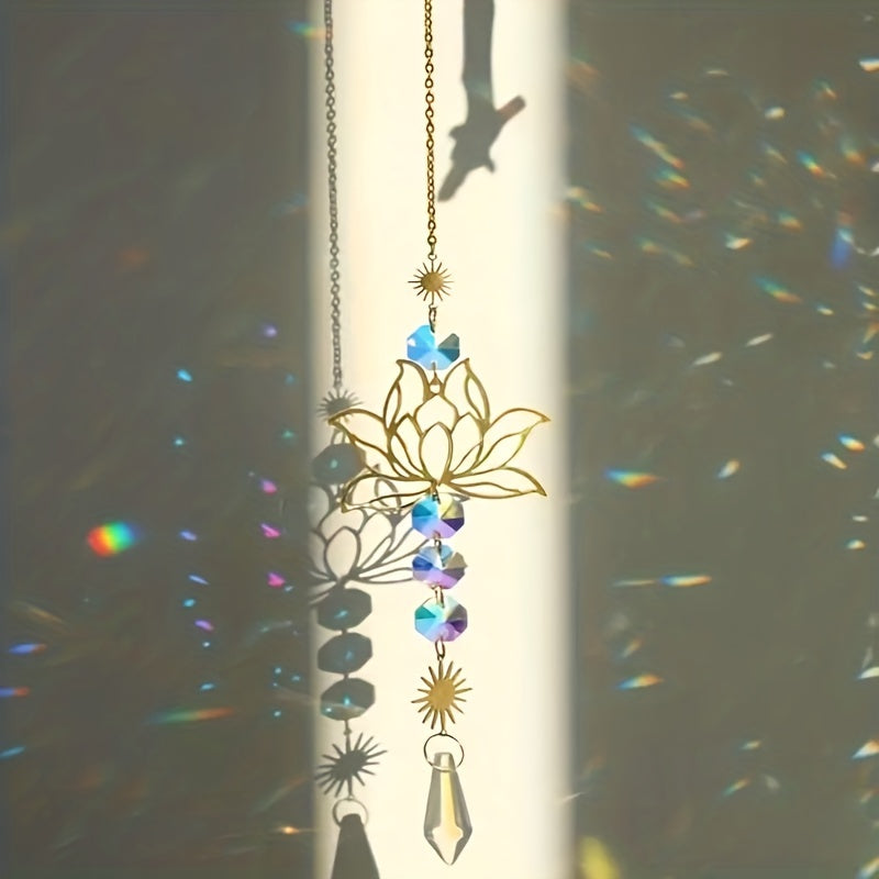 Crystal Sun Catcher Wind Chime Lotus Flower Pendant